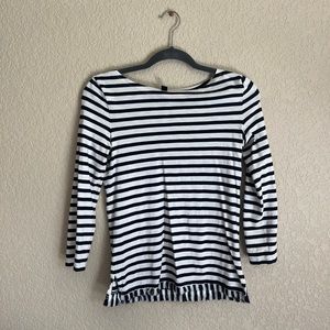 J. Crew 3/4 Sleeve Striped Top | Navy and White | fringe hem